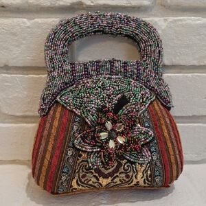 Pritzi Multicolor Beaded Clutch with Floral Accent